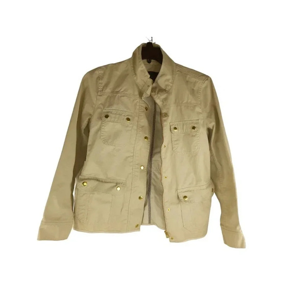 J Crew Womens Jacket Beige Full Zip Button Pocket Cotton Twill Mock Neck Size M - Picture 3 of 15